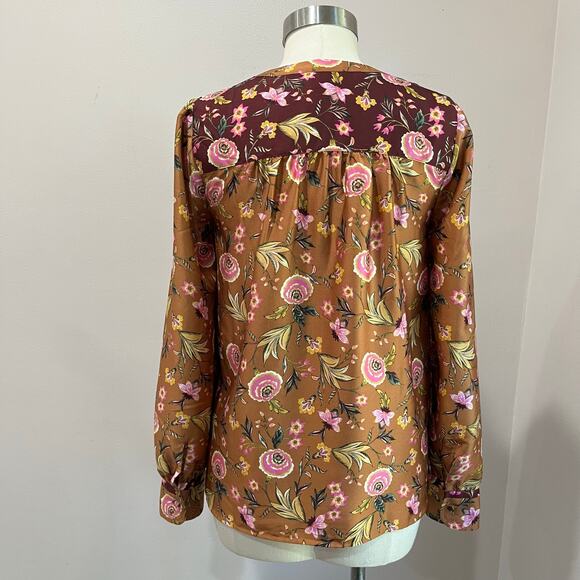 Loft Fall Floral Long Sleeve Blouse Boho Harvest Print Size S - Picture 4 of 11